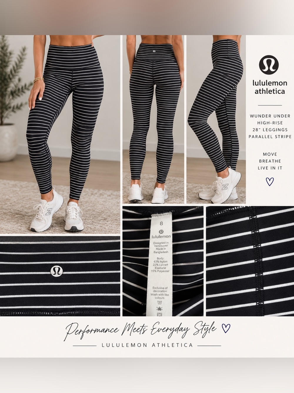 Lululemon athletica Wunder Under HighRise 28” Leggings - Parallel Stripe - 8
